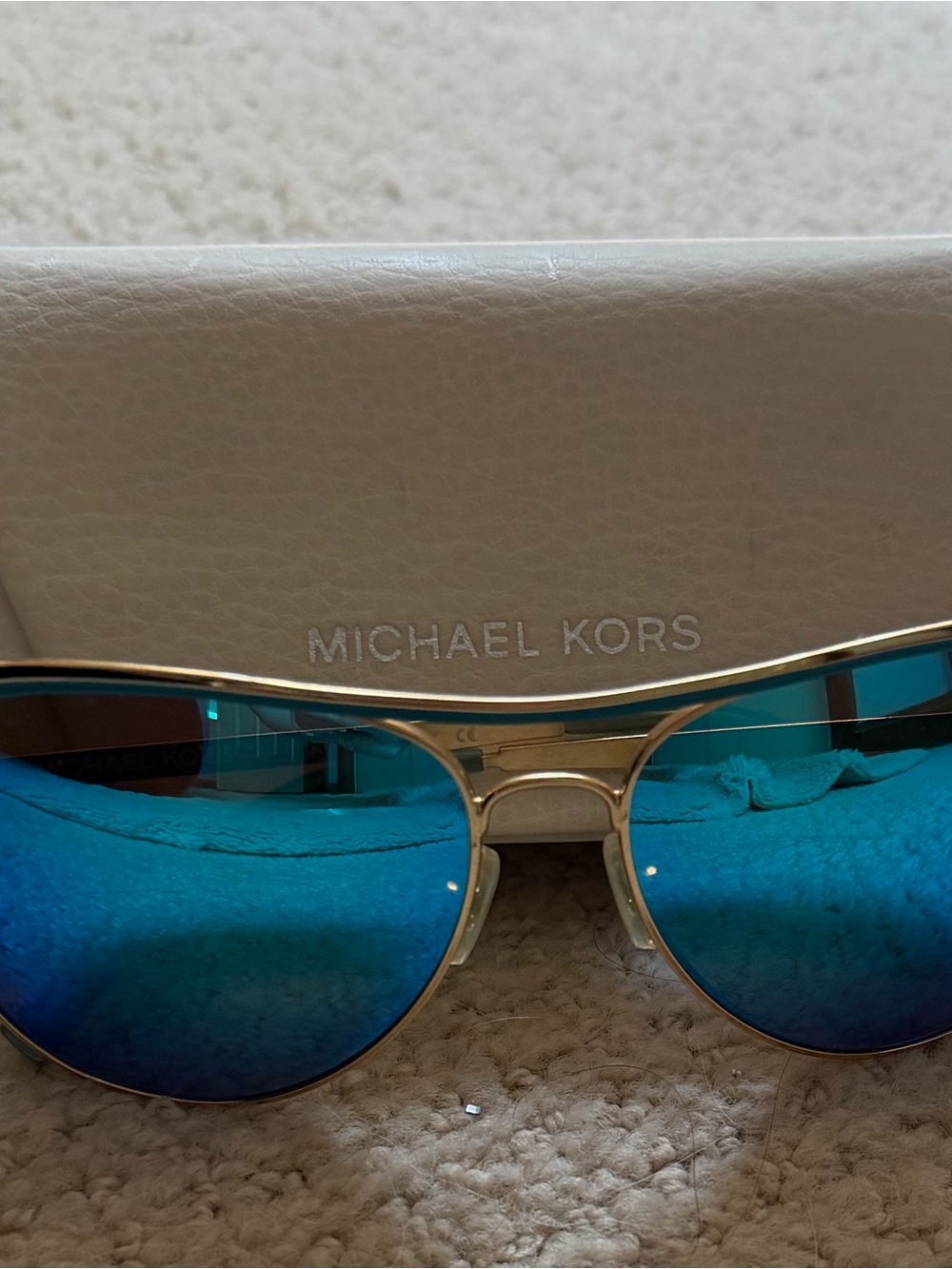 Michael Kors Women’s Gold Frame Blue Mirrored Aviator Sunglasses